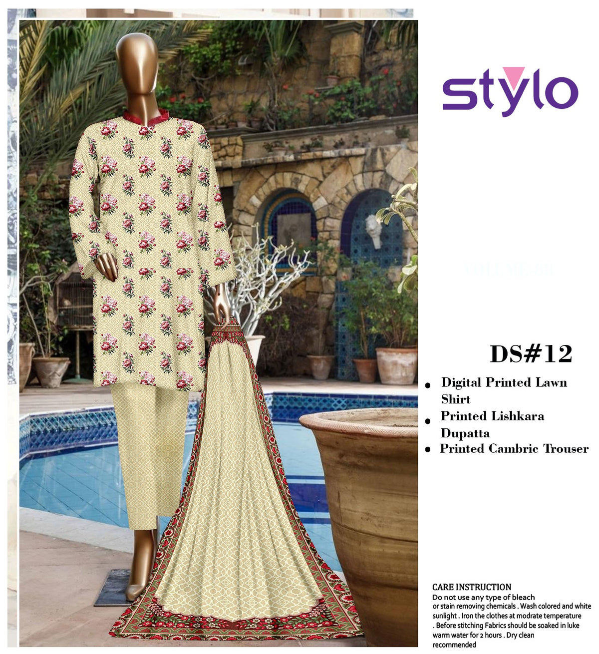 3Pc Stylo Lawn Allover Printed Vol-0011