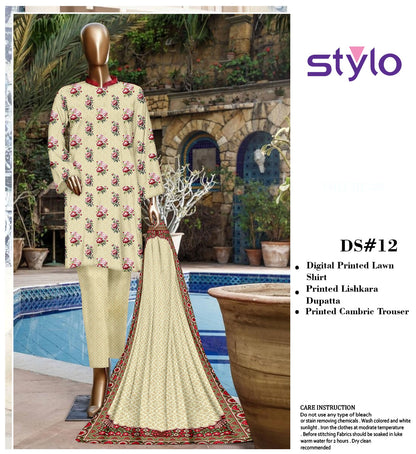 3Pc Stylo Lawn Allover Printed Vol-0011