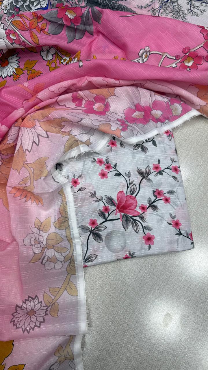 3Pc Lawn Bana Dora Unstitched Suit #33412