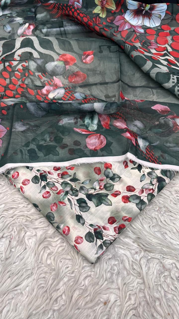 3Pc Supima Cross Slub Lawn Unstiched Suit  Vol-03