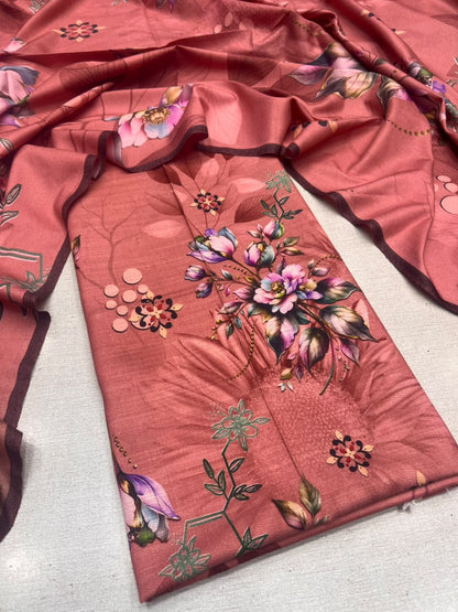 2Pc Slub Dhanak Kameez & Dupatta Unstitched Suit 76