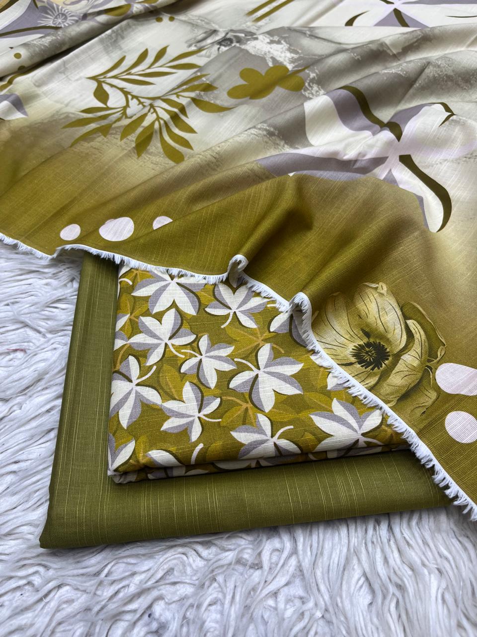 3Pc Slub Khaddar Unstitched Suit Vol-0137