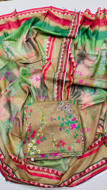 3 Piece Printed Linen Unstitched Suit