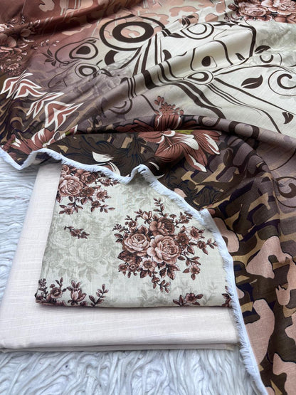 3Pc Slub Khaddar Unstitched Suit Vol-0137