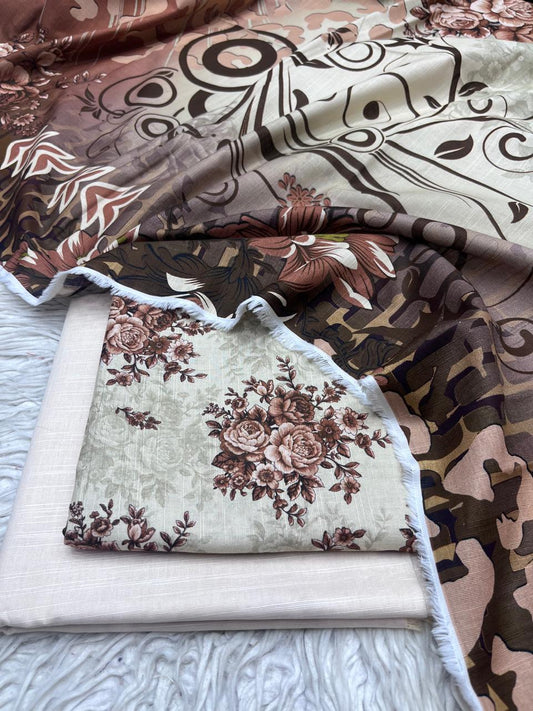 3Pc Slub Khaddar Unstitched Suit Vol-0137