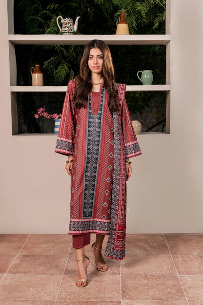 3Pc Firdous Cambric Printed Suit - D741
