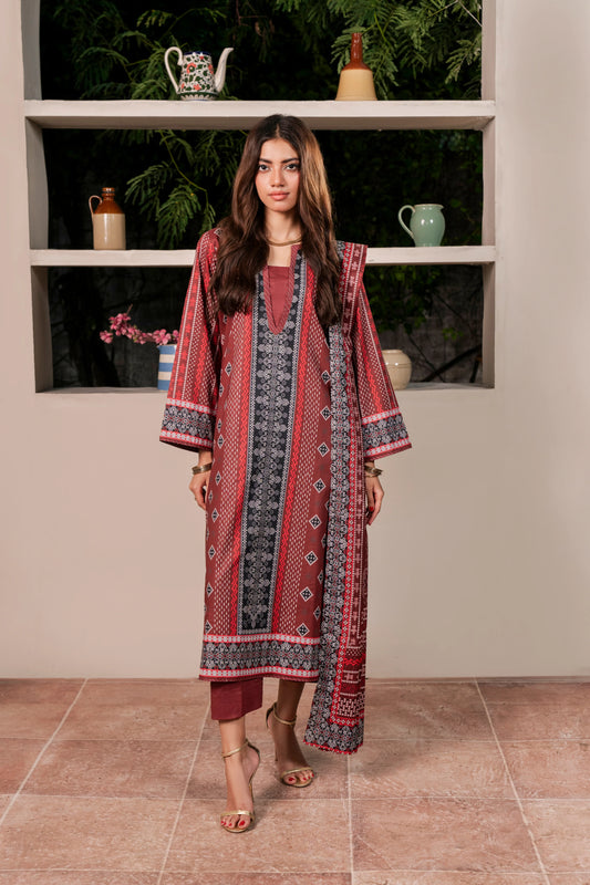 3Pc Firdous Cambric Printed Suit - D741