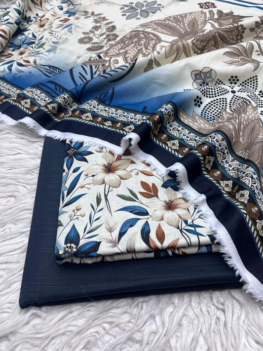 3Pc Slub Khaddar Unstitched Suit Vol-0137