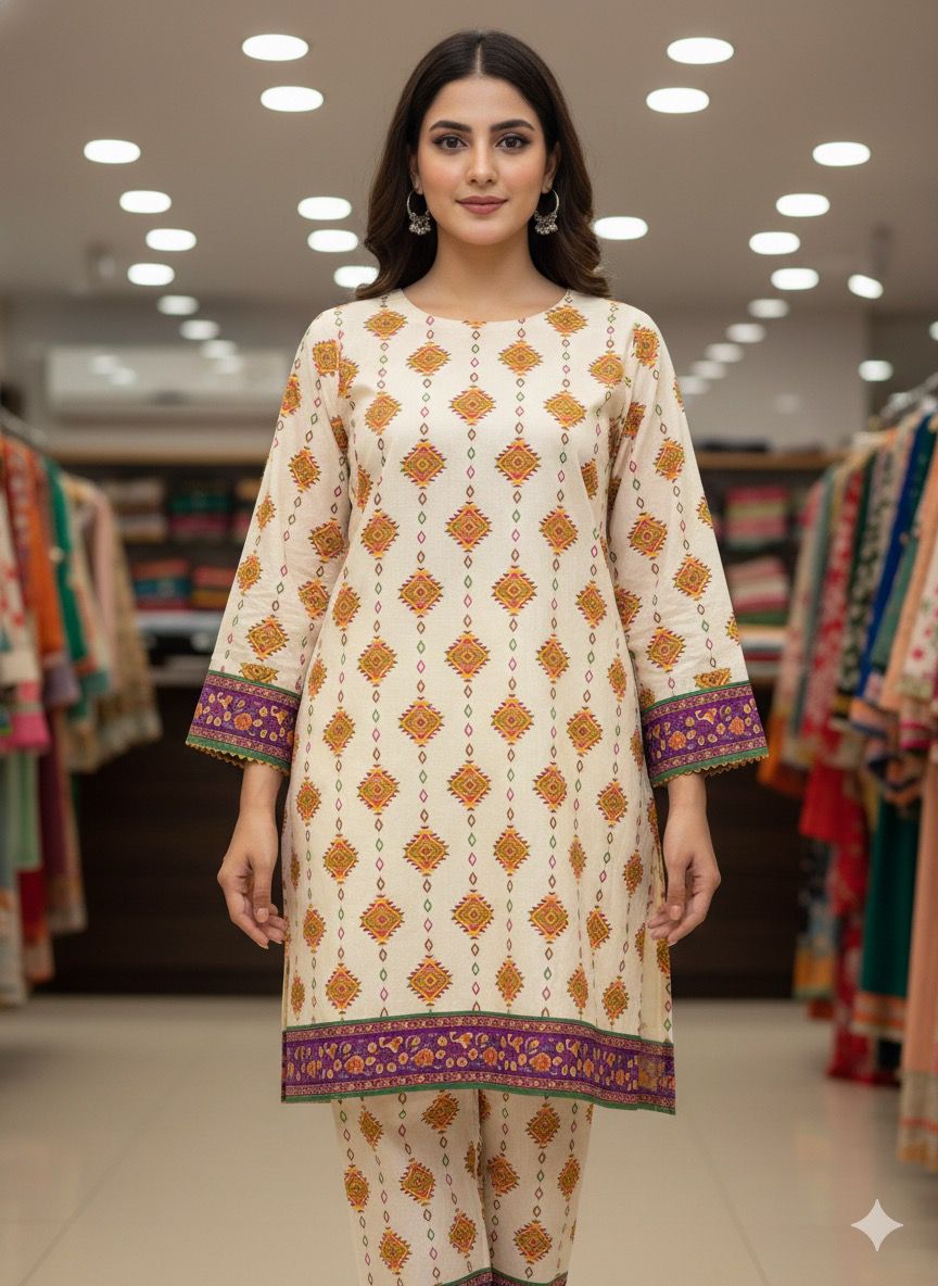 2 PC Cotton Allover Unstitched Suit Vol-1939