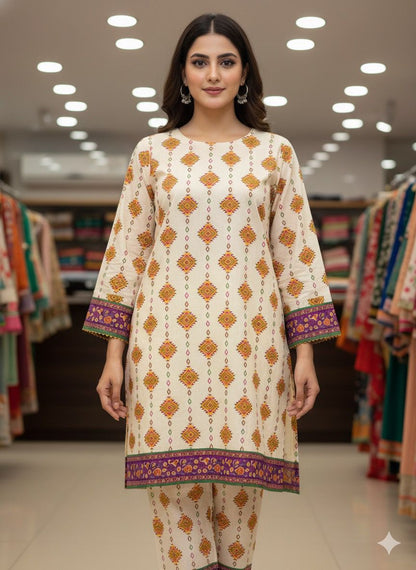 2 PC Cotton Allover Unstitched Suit Vol-1939