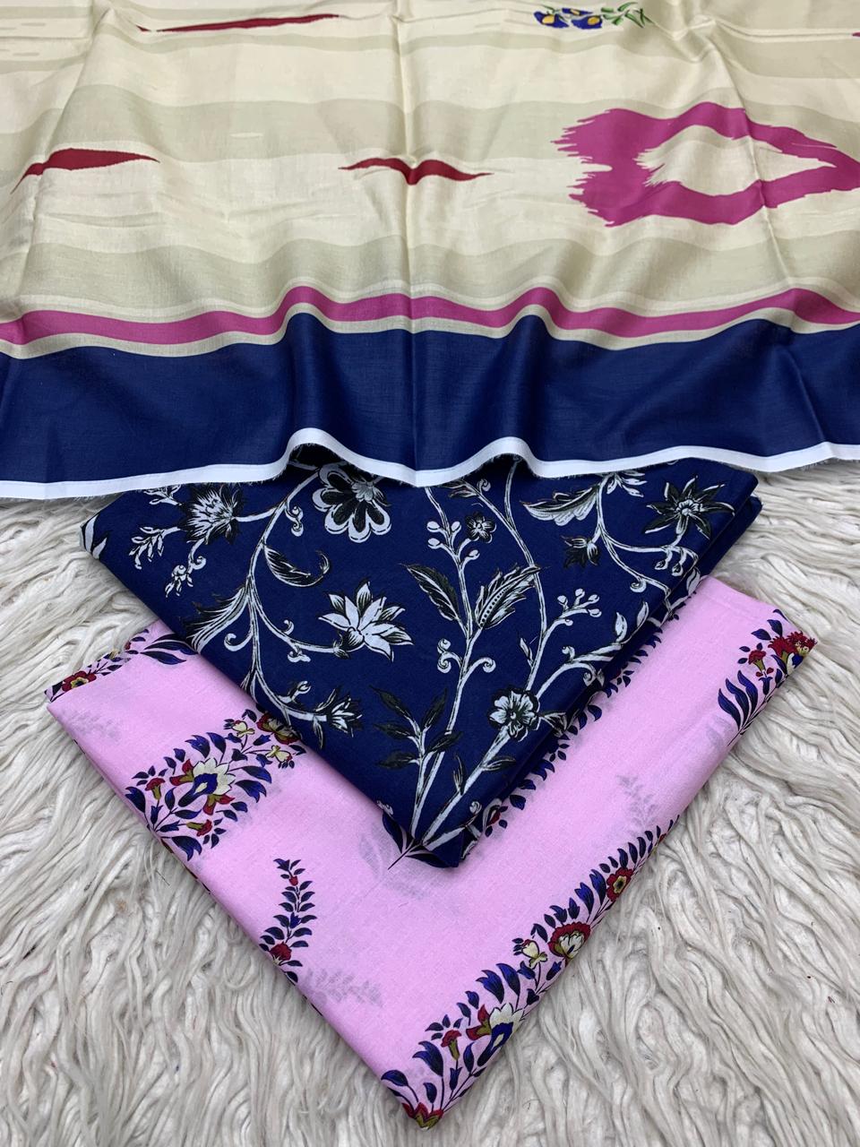 3 Peice Supima Lawn Suit Vol-698