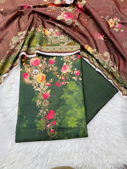 3Pc Chamki Khaddar Unstitched Suit Vol-0116