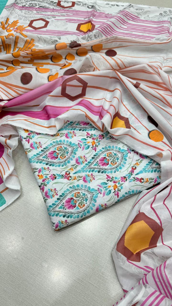 3Pc Supima Lawn Allover Suit  - #36555