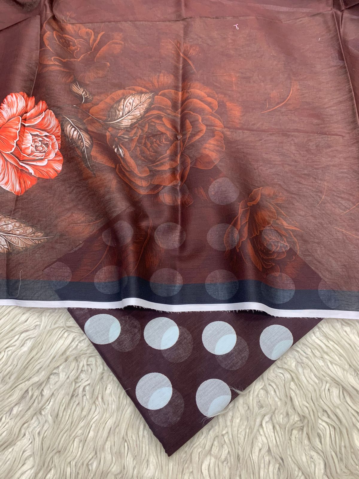 2Pc Bin Saeed Lawn Polka Dots Kameez & Dupatta Printed Suit  Vol-0220
