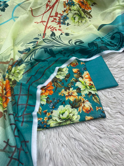 3Pc Lawn Digital Printed Unstitched Suit 15