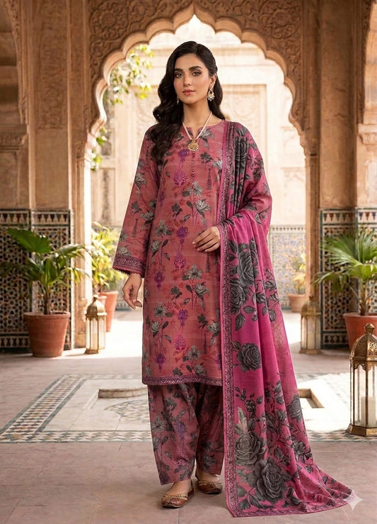3Pc Luxury Nino Lawn with Chiffon Dupatta 306