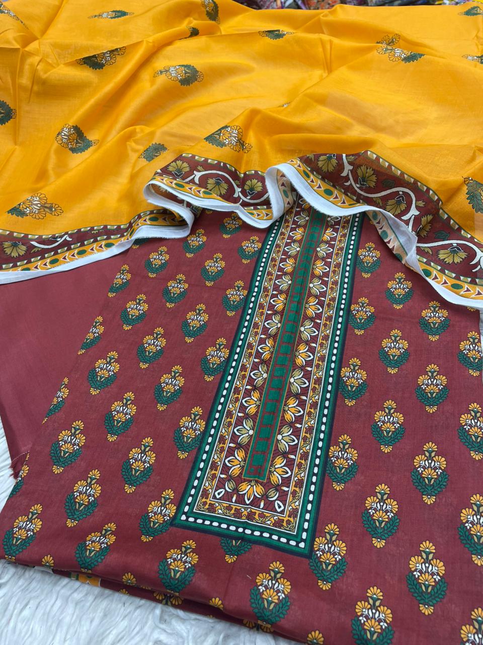 3Pc Printed Lawn Dyed Trouser  Vol-0149