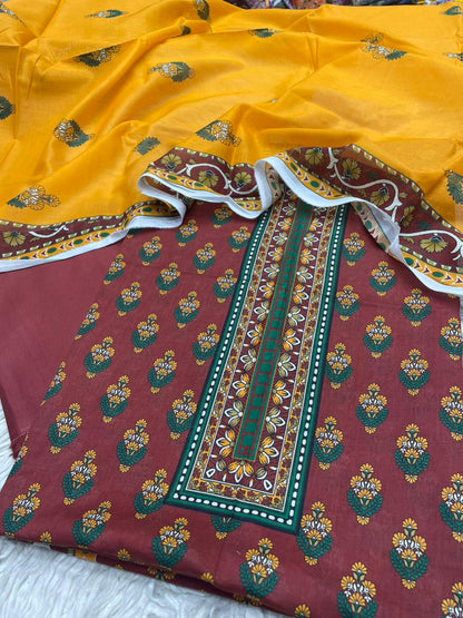 3Pc Printed Lawn Dyed Trouser  Vol-0149