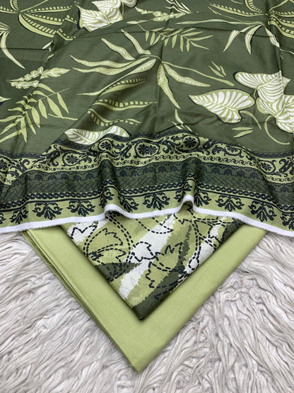 3Pc Printed Lawn Plain Trouser  Vol-03