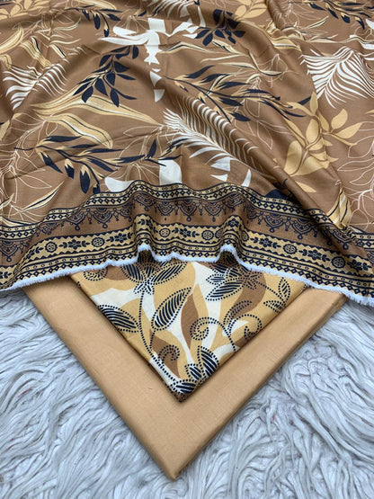 3Pc Printed Lawn Plain Trouser  Vol-03