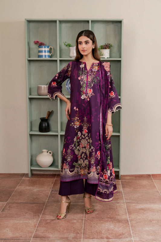 3Pc Firdous Cambric Printed Suit - D757
