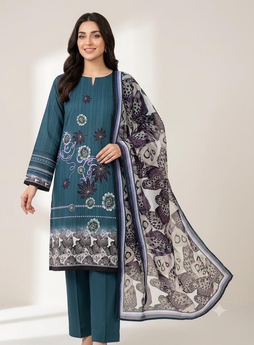 3Pc Lawn Digital Printed Unstitched Suit 374