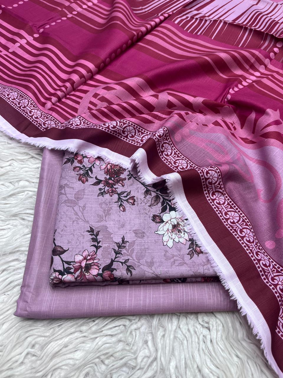 3Pc Slub Khaddar Unstitched Suit Vol-0137