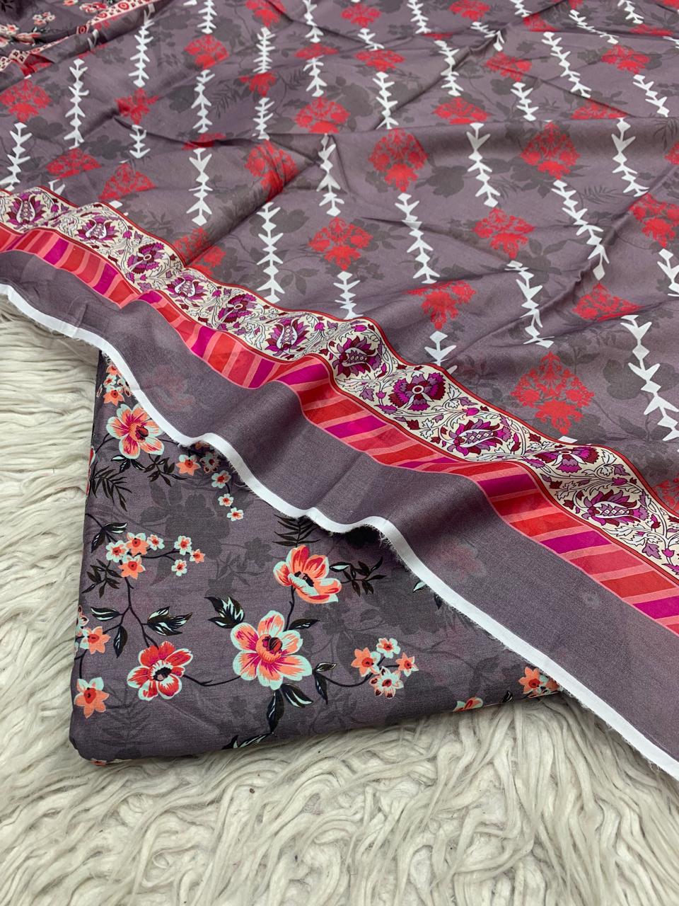 3Pc Lawn Allover Digital Printed Unstitched Suit Vol-0050