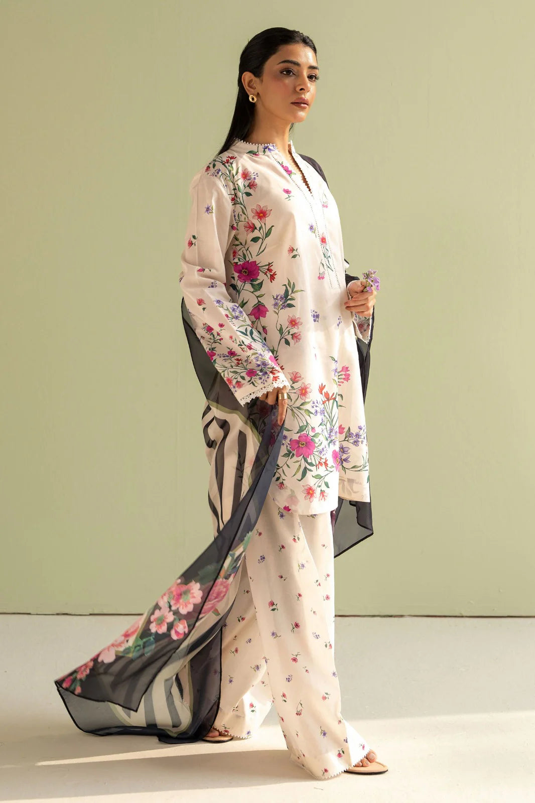 2Pc Kameez & Trouser - Ivory - D-1432