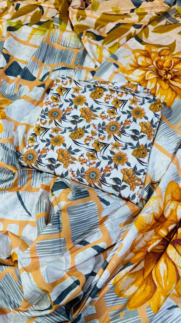 3 PC Linen Unstitched Suit D-32645