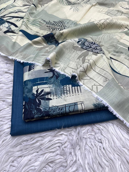 3Pc Slub Khaddar Unstitched Suit Vol-0137