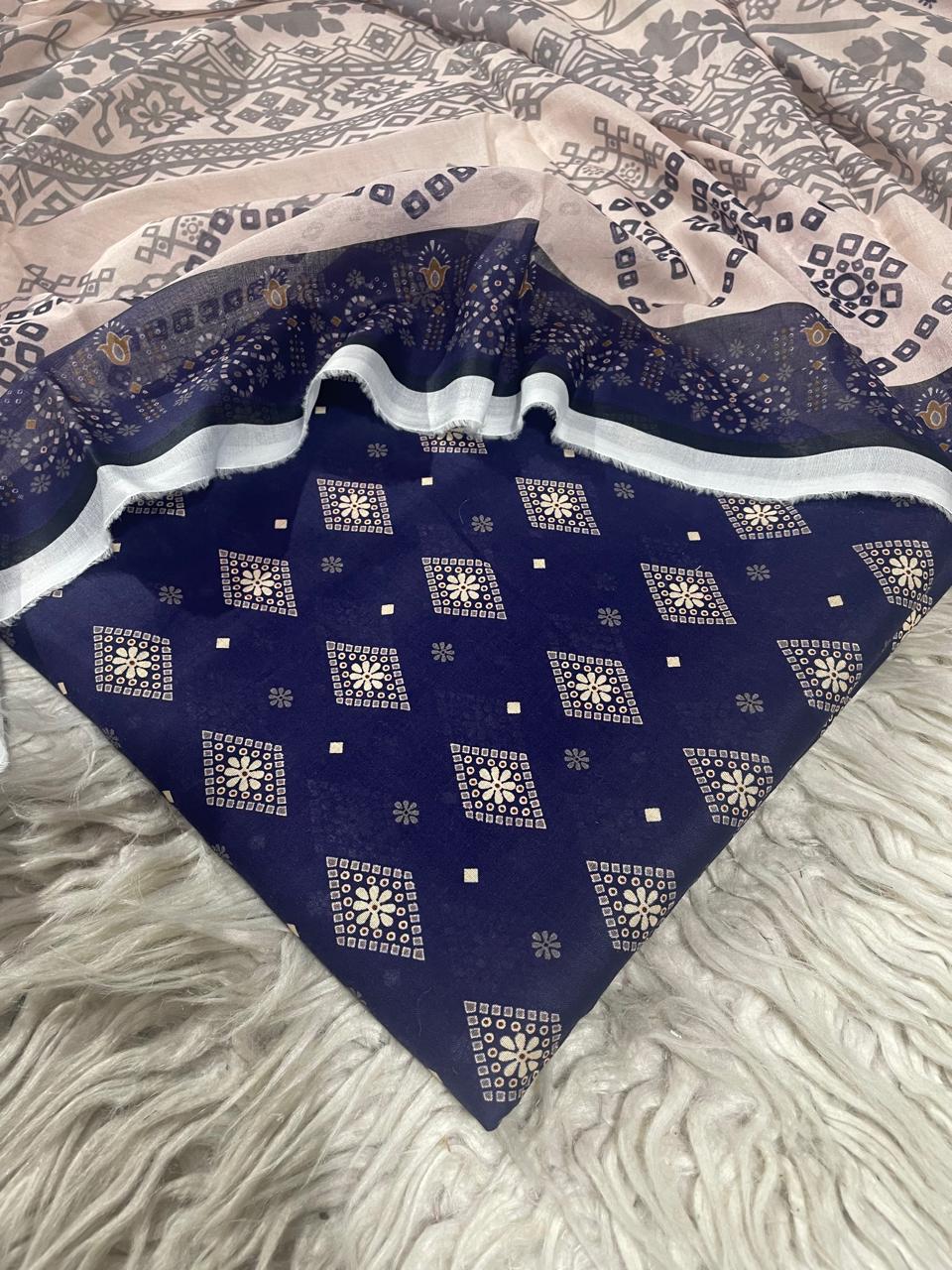 3Pc Supima Lawn Unstitched Suit 1432