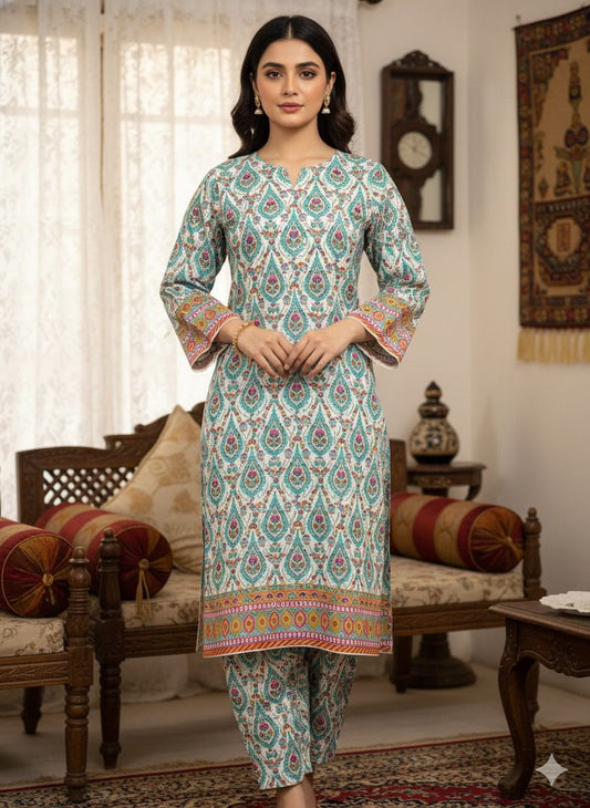 2 PC Cotton Allover Unstitched Suit Vol-1939