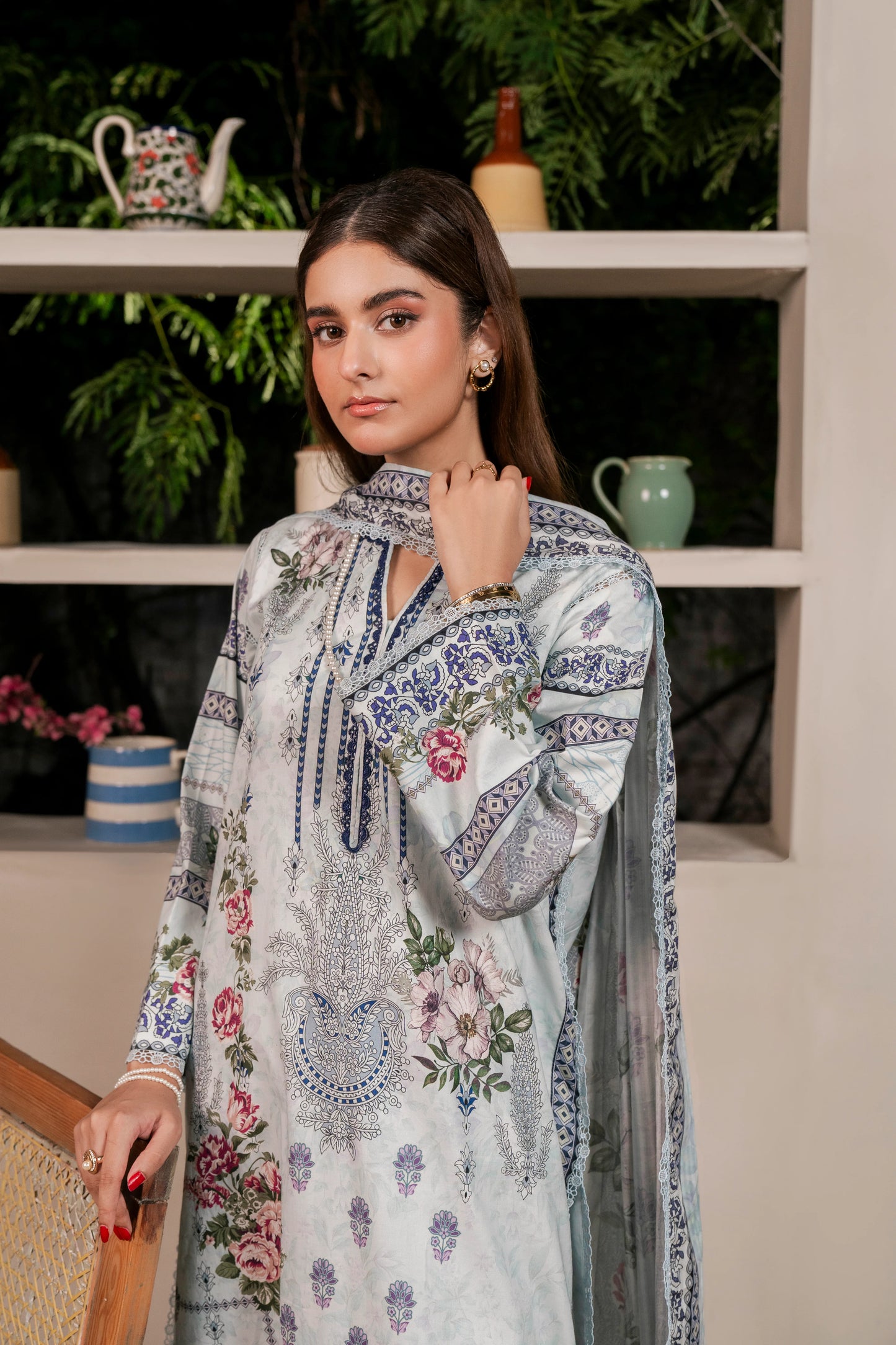3Pc Firdous Cambric Printed Suit - D747