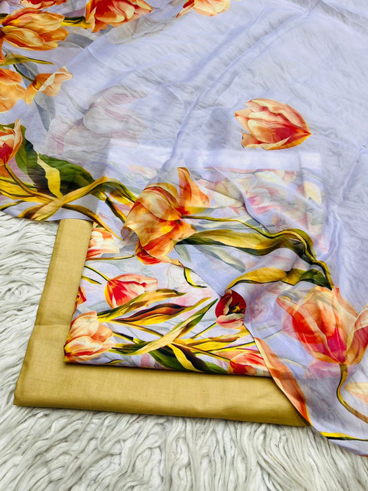 90x88 Lawn 3Pc Printed Suit Vol-0020