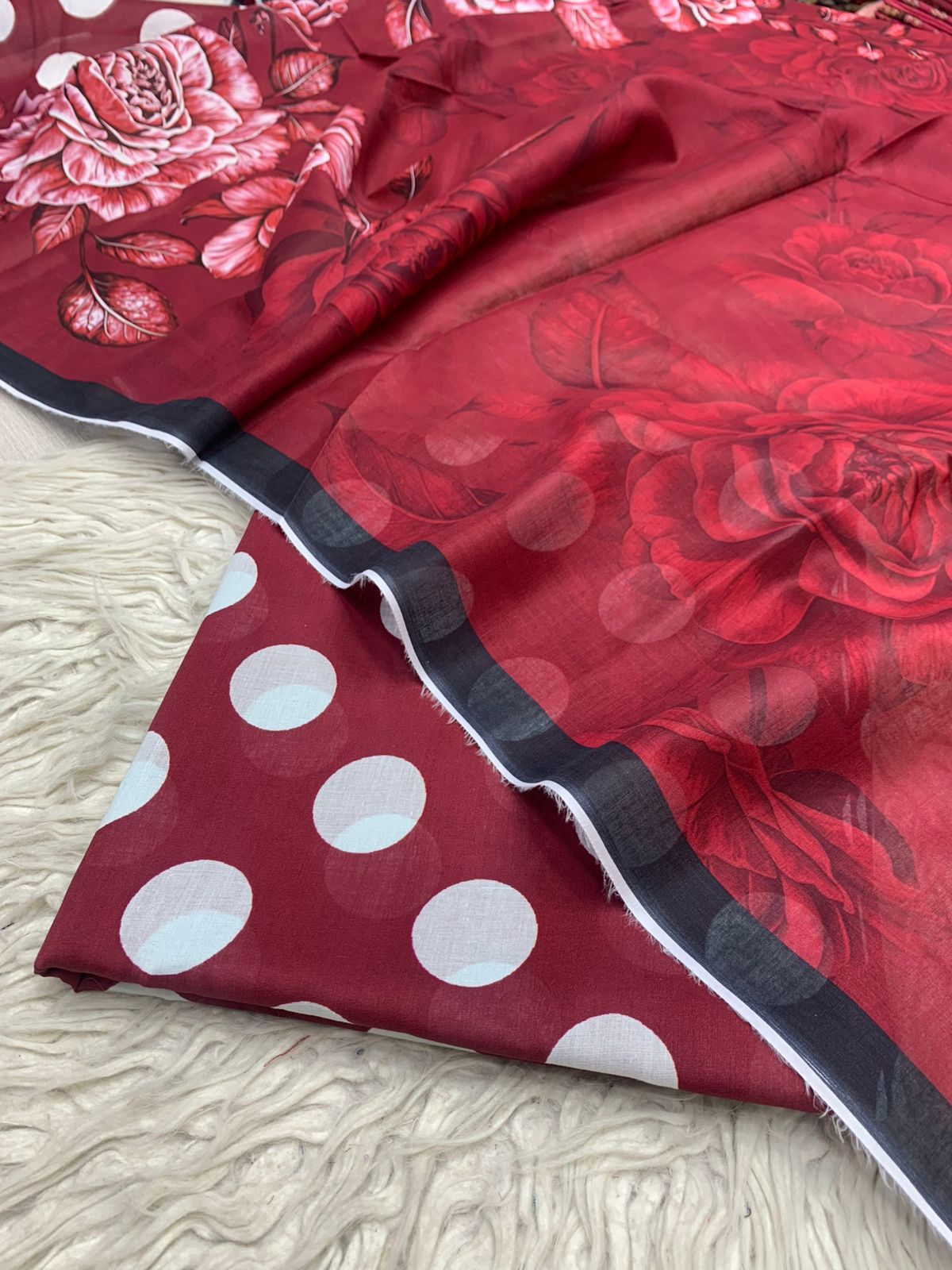 2Pc Bin Saeed Lawn Polka Dots Kameez & Dupatta Printed Suit  Vol-0220