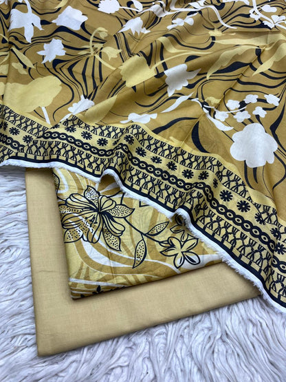 3Pc Printed Lawn Plain Trouser  Vol-03