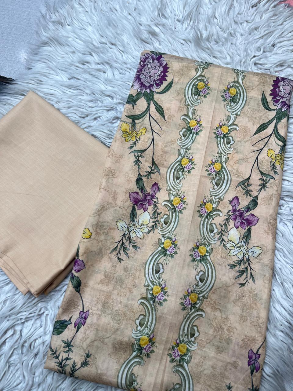 2Pc Lawn Kameez & Dyed Trouser Unstitched Suit Vol-35