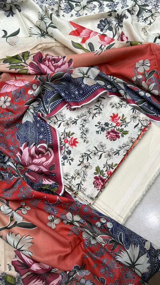 3Pc Lawn Unstitched Suit D #1024