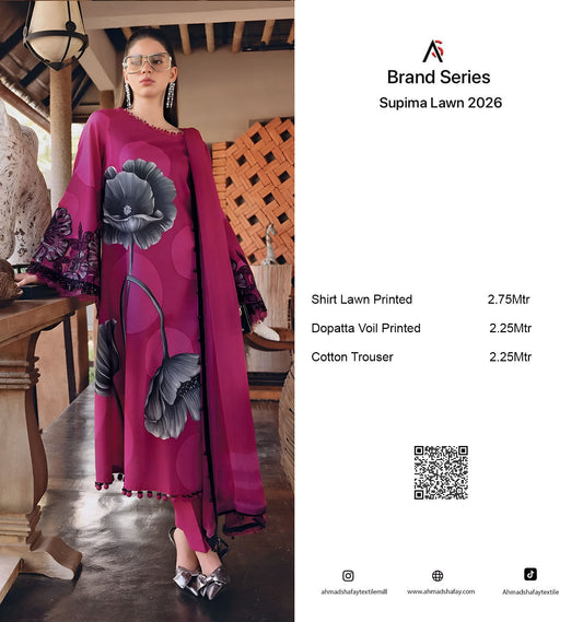 Supima Lawn 3Pc Unstitched Suit Vol-02
