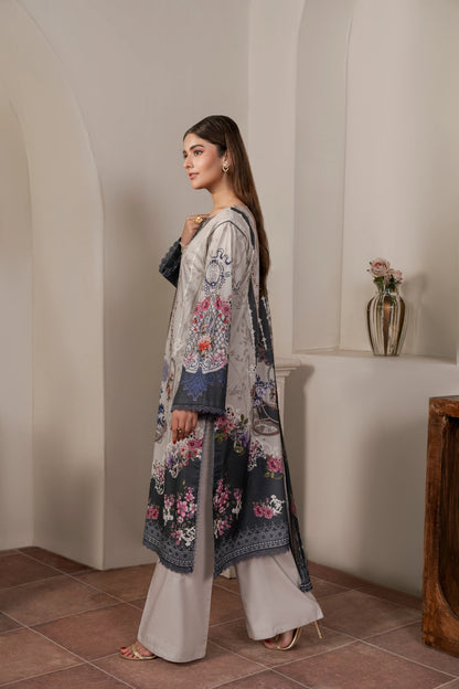 3Pc Firdous Cambric Printed Suit - D754