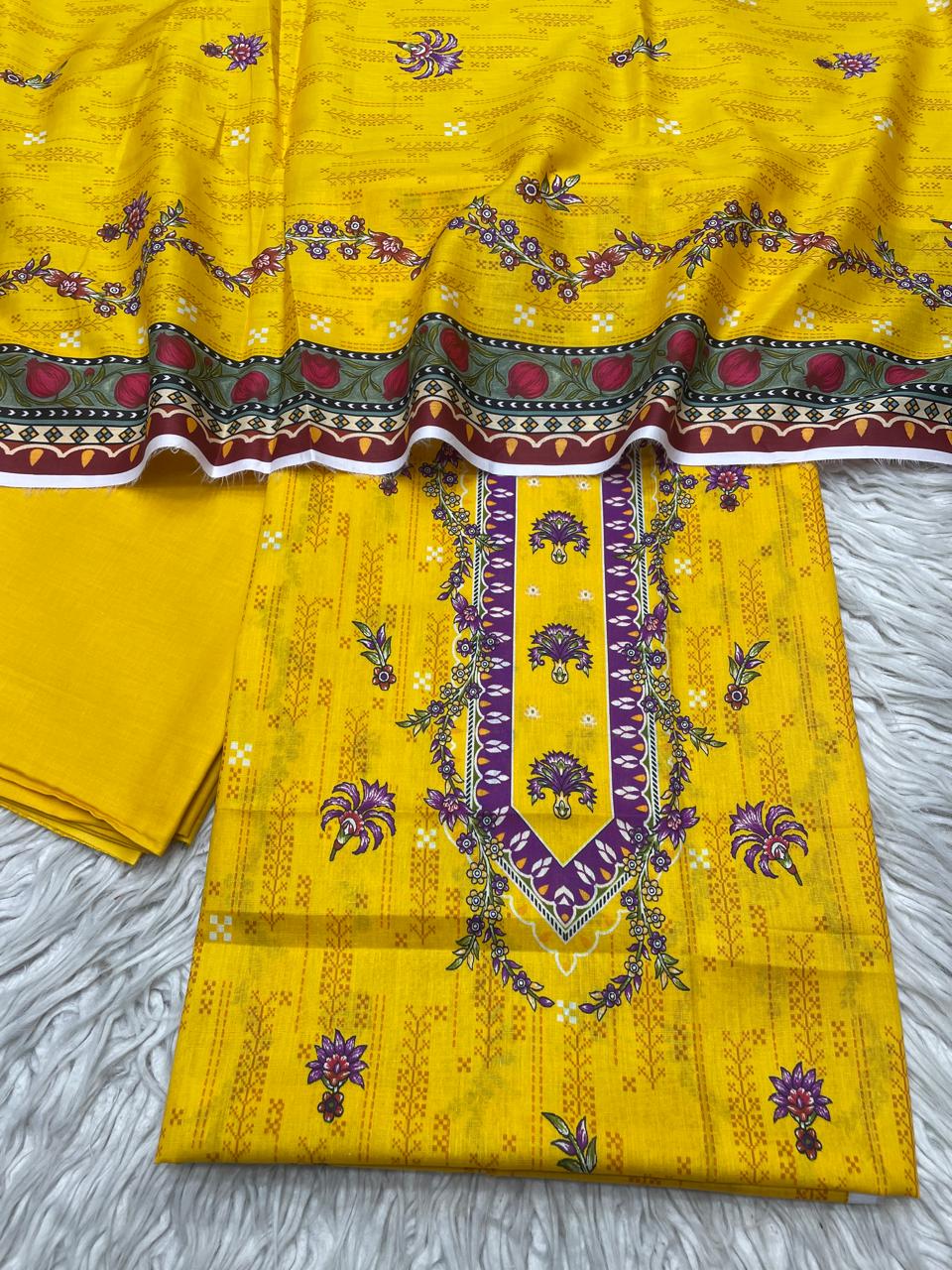 3Pc Lawn Unstitched Suit Vol-0142
