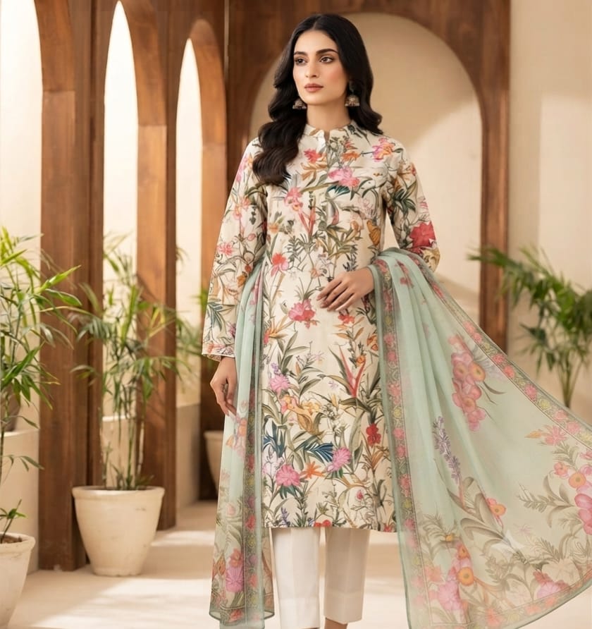 90x88 3Pc Premium Lawn Suit 0020