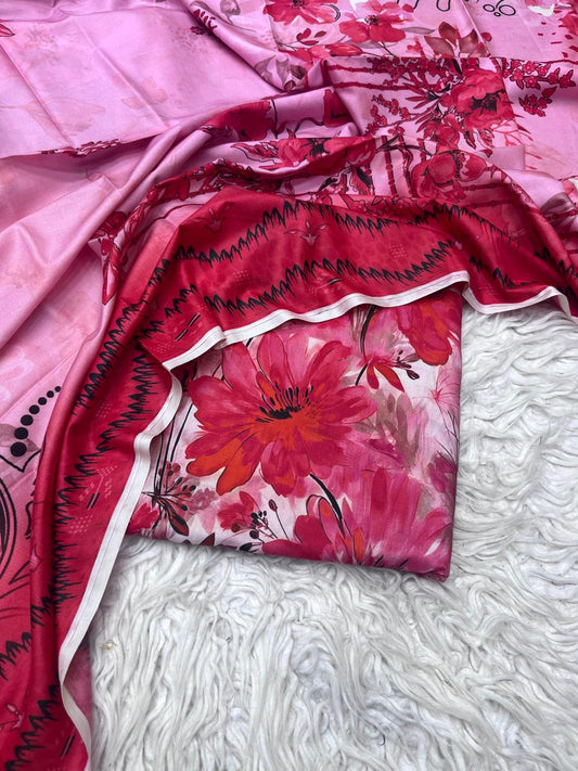 3Pc Linen Allover Unstitched Suit - 409