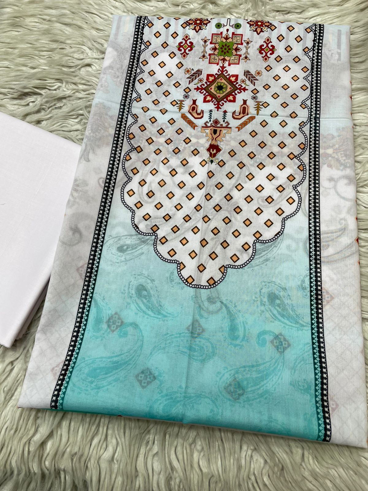 2Pc Bin Noor Fab Lawn Kameez & Dyed Trouser Suit Vol-50