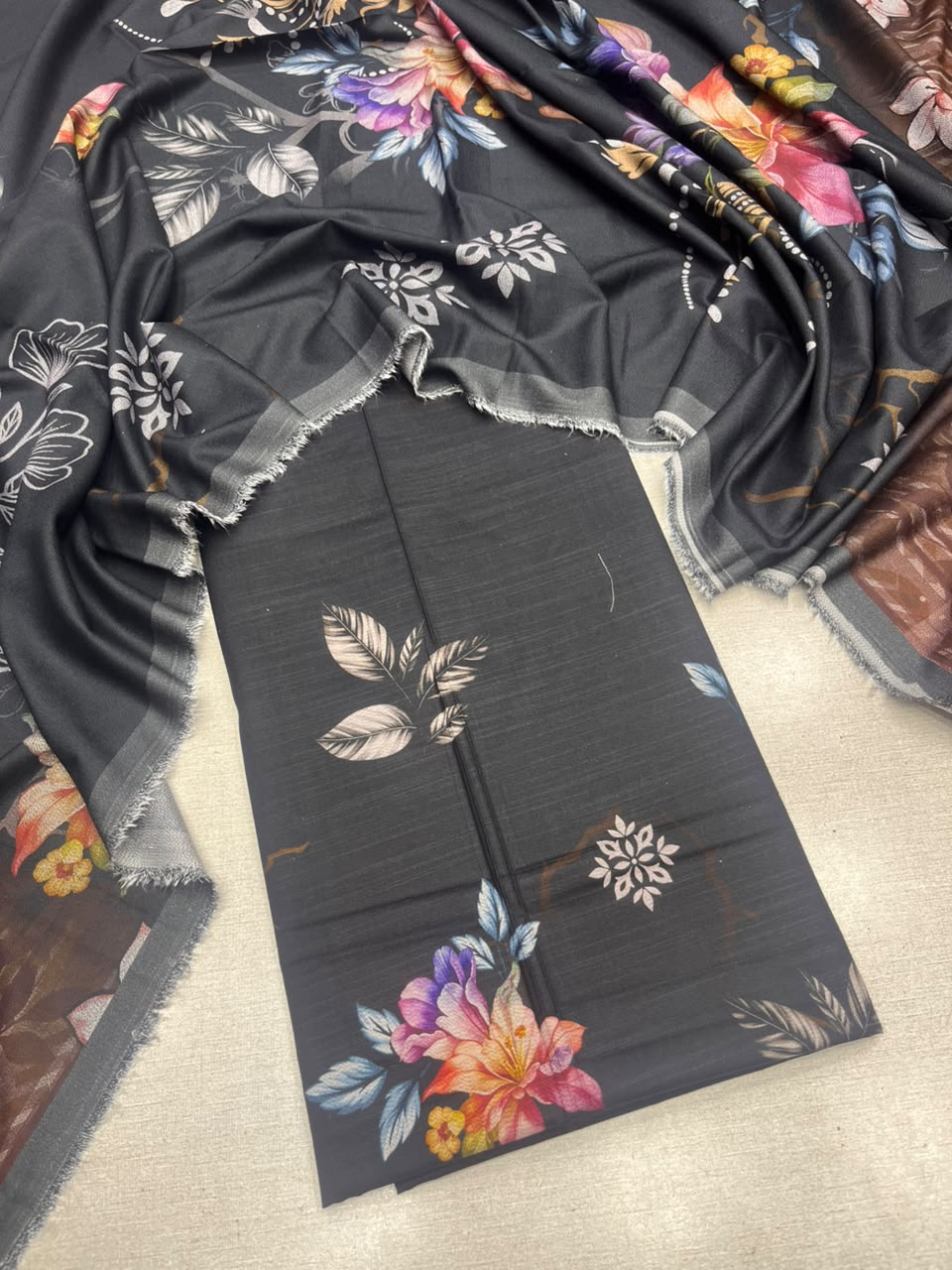 2Pc Slub Dhanak Kameez & Dupatta Unstitched Suit 76