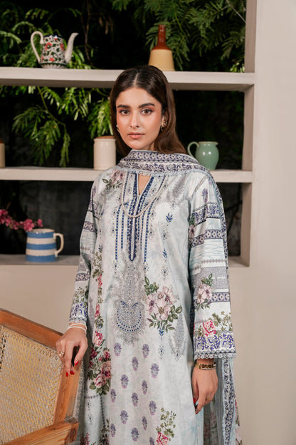 3Pc Firdous Cambric Printed Suit - D747
