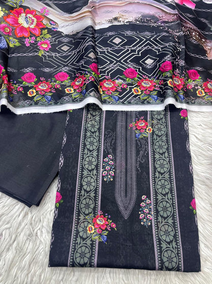 3Pc Lawn Unstitched Suit Vol-0144