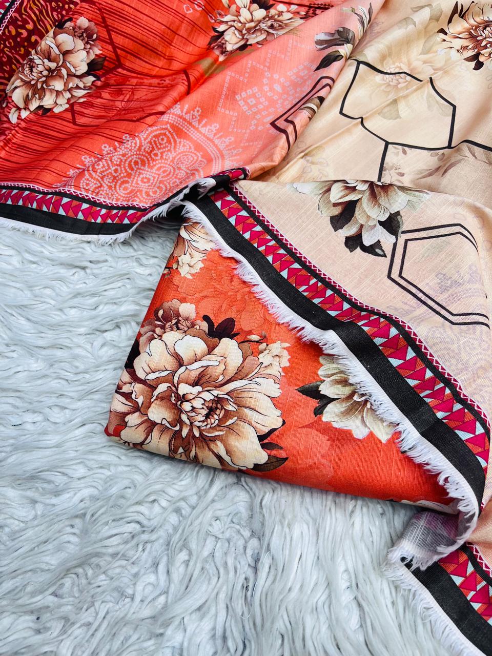 3Pc Slub Khaddar Unstitched Suit Vol-458