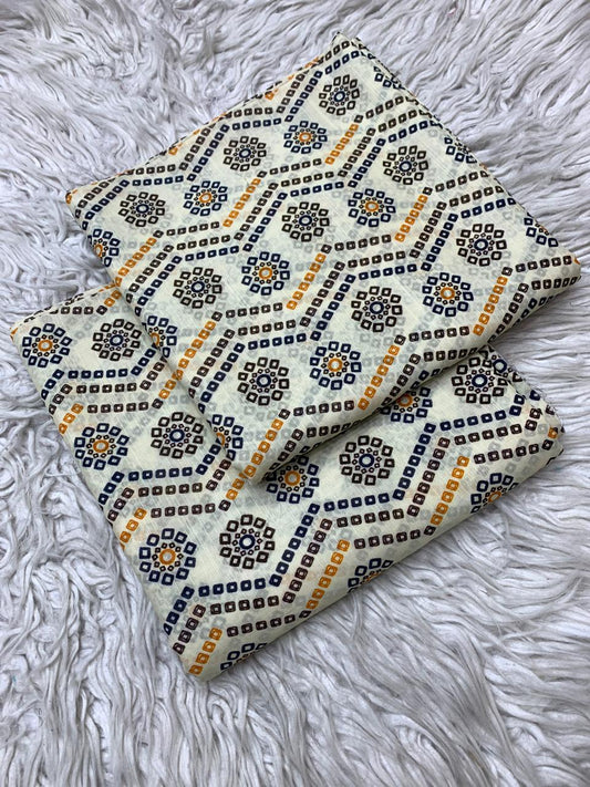 2Pc Supima Cross Slub Lawn Unstitched Suit  Vol-973